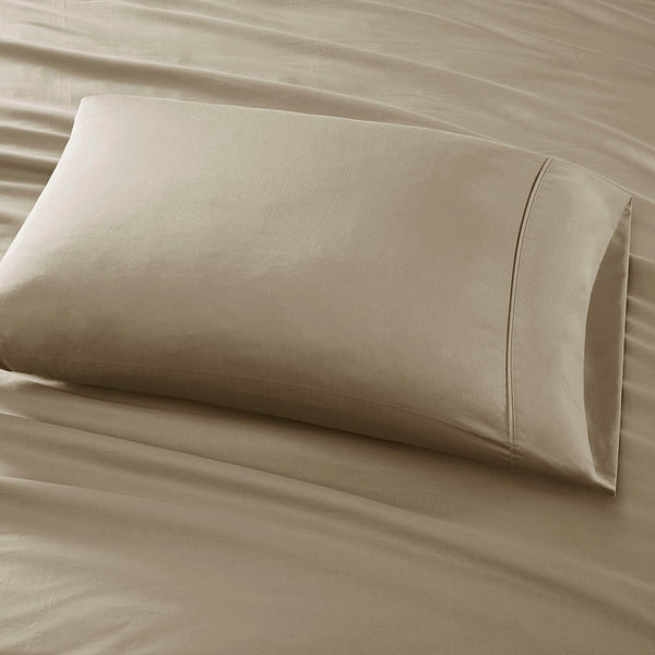 JLA Home Madison Park - Cotton sateen sheet set with peachy-soft finish, OEKO-TEX certified, durable wrinkle-resistant comfort Khaki MPH20-0003