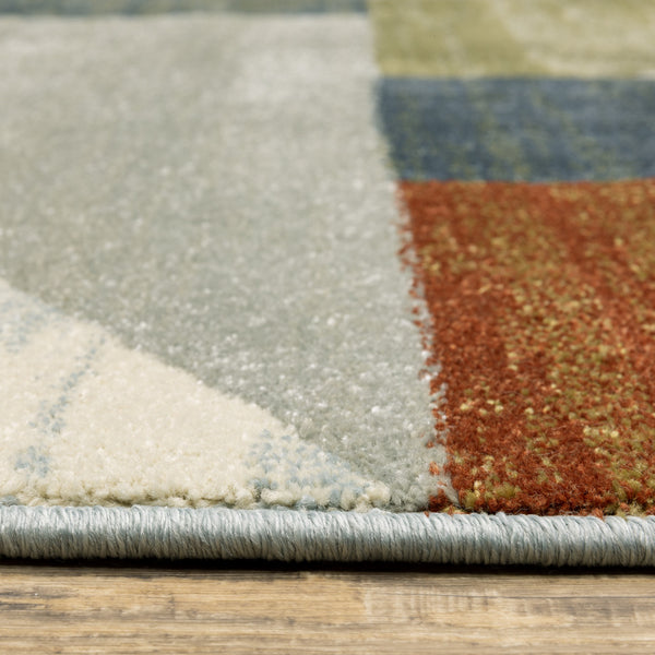 Homeroots 8' X 10' Grey Teal Blue Rust Green And Ivory Geometric Power Loom Stain Resistant Area Rug  Polypropylene 508409