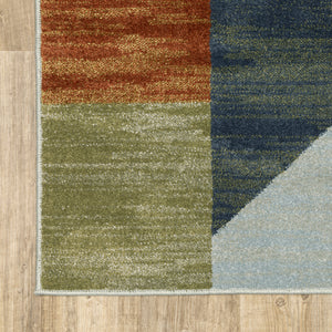 Homeroots 8' X 10' Grey Teal Blue Rust Green And Ivory Geometric Power Loom Stain Resistant Area Rug  Polypropylene 508409