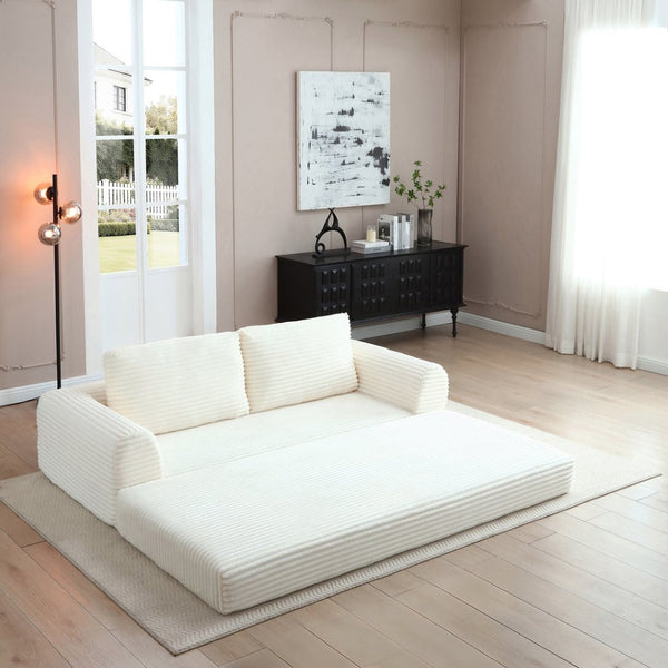 English Elm 2-in-1 Corduroy Futon Sofa Sleeper Modular Floor Couch for Studio and Guest Living Spaces Beige W1117S00378
