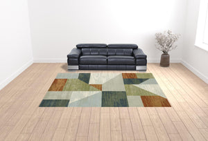 Homeroots 10' X 13' Grey Teal Blue Rust Green And Ivory Geometric Power Loom Stain Resistant Area Rug  Polypropylene 508410