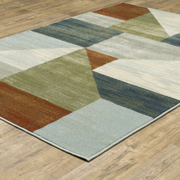 Homeroots 10' X 13' Grey Teal Blue Rust Green And Ivory Geometric Power Loom Stain Resistant Area Rug  Polypropylene 508410