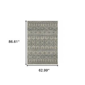 HomeRoots 5' Blue and Beige Geometric Area Rug - Durable, Stain-Resistant Power Loomed Design for Modern Spaces 5' X 7' 508412