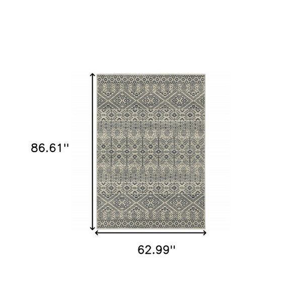 HomeRoots 5' Blue and Beige Geometric Area Rug - Durable, Stain-Resistant Power Loomed Design for Modern Spaces 5' X 7' 508412