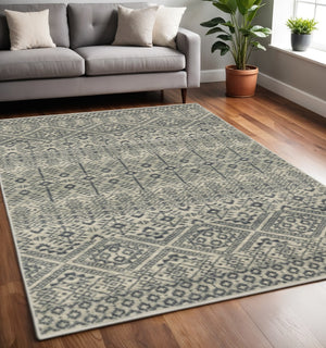 HomeRoots 5' Blue and Beige Geometric Area Rug - Durable, Stain-Resistant Power Loomed Design for Modern Spaces 5' X 7' 508412