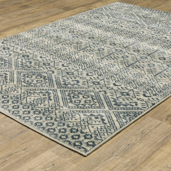 HomeRoots 5' Blue and Beige Geometric Area Rug - Durable, Stain-Resistant Power Loomed Design for Modern Spaces 5' X 7' 508412