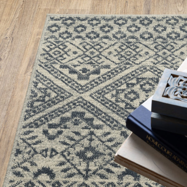 HomeRoots 5' Blue and Beige Geometric Area Rug - Durable, Stain-Resistant Power Loomed Design for Modern Spaces 5' X 7' 508412