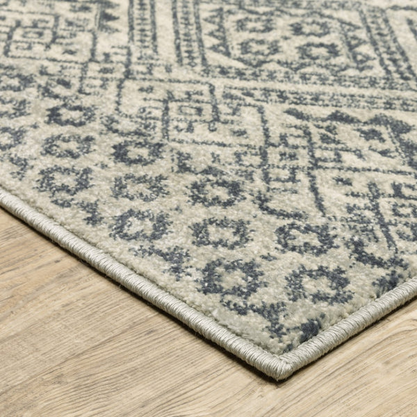 HomeRoots 5' Blue and Beige Geometric Area Rug - Durable, Stain-Resistant Power Loomed Design for Modern Spaces 7' X 9' 508413