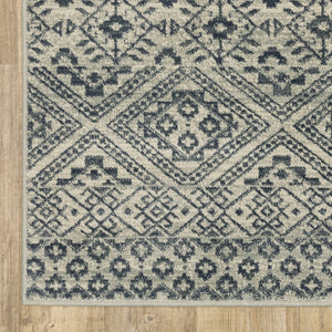 HomeRoots 5' Blue and Beige Geometric Area Rug - Durable, Stain-Resistant Power Loomed Design for Modern Spaces 7' X 9' 508413