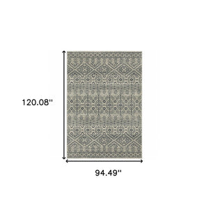 HomeRoots 5' Blue and Beige Geometric Area Rug - Durable, Stain-Resistant Power Loomed Design for Modern Spaces 8' X 10' 508414