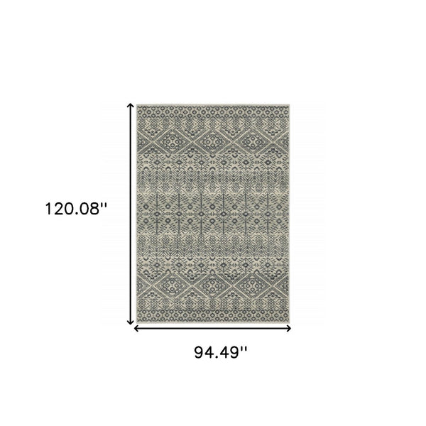 HomeRoots 5' Blue and Beige Geometric Area Rug - Durable, Stain-Resistant Power Loomed Design for Modern Spaces 8' X 10' 508414