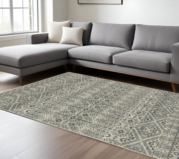 HomeRoots 5' Blue and Beige Geometric Area Rug - Durable, Stain-Resistant Power Loomed Design for Modern Spaces 8' X 10' 508414