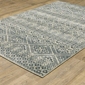 HomeRoots 5' Blue and Beige Geometric Area Rug - Durable, Stain-Resistant Power Loomed Design for Modern Spaces 8' X 10' 508414