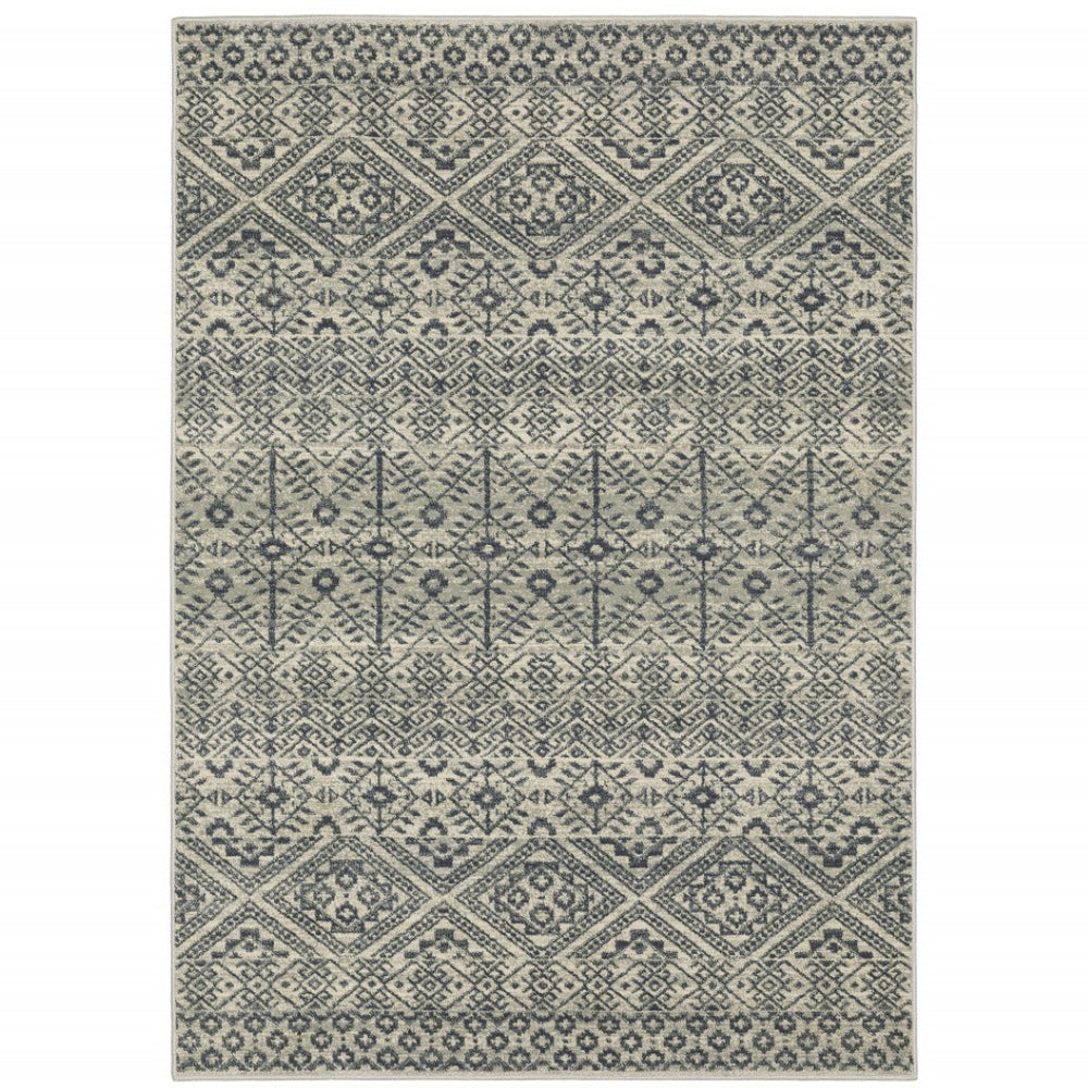 HomeRoots 5' Blue and Beige Geometric Area Rug - Durable, Stain-Resistant Power Loomed Design for Modern Spaces 10' X 13' 508415