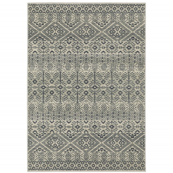 HomeRoots 5' Blue and Beige Geometric Area Rug - Durable, Stain-Resistant Power Loomed Design for Modern Spaces 10' X 13' 508415