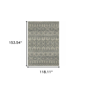 HomeRoots 5' Blue and Beige Geometric Area Rug - Durable, Stain-Resistant Power Loomed Design for Modern Spaces 10' X 13' 508415