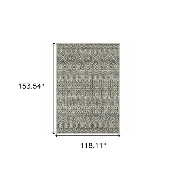 HomeRoots 5' Blue and Beige Geometric Area Rug - Durable, Stain-Resistant Power Loomed Design for Modern Spaces 10' X 13' 508415