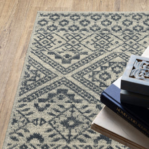 HomeRoots 5' Blue and Beige Geometric Area Rug - Durable, Stain-Resistant Power Loomed Design for Modern Spaces 10' X 13' 508415