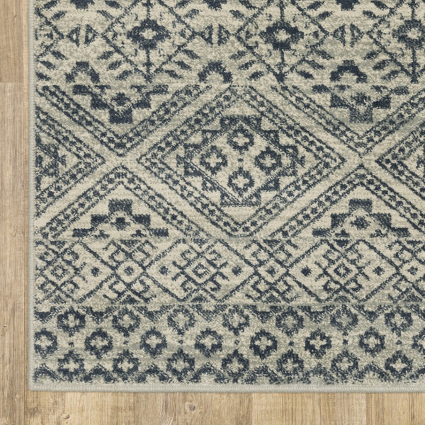 HomeRoots 5' Blue and Beige Geometric Area Rug - Durable, Stain-Resistant Power Loomed Design for Modern Spaces 10' X 13' 508415