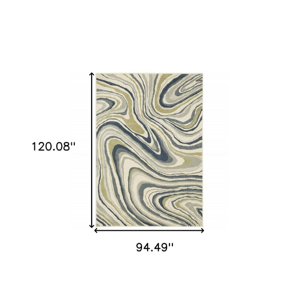 HomeRoots 5' Abstract Area Rug in Ivory, Blue, and Beige – Stain Resistant, Modern Design for Any Space 8' X 10' 508419