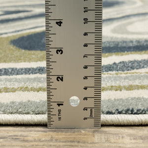 HomeRoots 5' Abstract Area Rug in Ivory, Blue, and Beige – Stain Resistant, Modern Design for Any Space 8' X 10' 508419