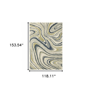 HomeRoots 5' Abstract Area Rug in Ivory, Blue, and Beige – Stain Resistant, Modern Design for Any Space 10' X 13' 508420