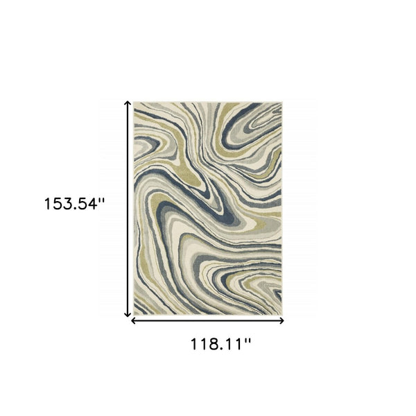 HomeRoots 5' Abstract Area Rug in Ivory, Blue, and Beige – Stain Resistant, Modern Design for Any Space 10' X 13' 508420