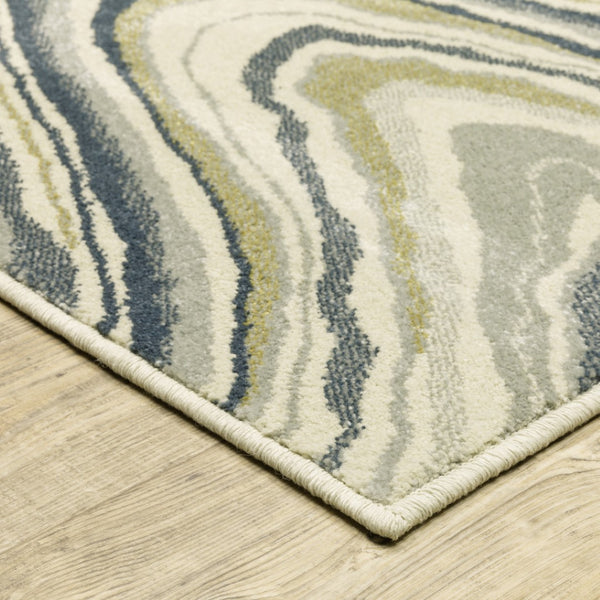 HomeRoots 5' Abstract Area Rug in Ivory, Blue, and Beige – Stain Resistant, Modern Design for Any Space 10' X 13' 508420