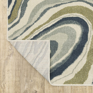 HomeRoots 5' Abstract Area Rug in Ivory, Blue, and Beige – Stain Resistant, Modern Design for Any Space 10' X 13' 508420