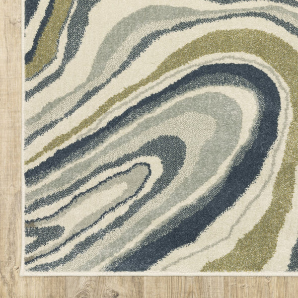 HomeRoots 5' Abstract Area Rug in Ivory, Blue, and Beige – Stain Resistant, Modern Design for Any Space 10' X 13' 508420