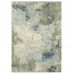 HomeRoots 5' Abstract Power Loom Area Rug in Blue, Green, Grey & Ivory – Stain Resistant for High-Traffic Areas 5' X 7' 508422