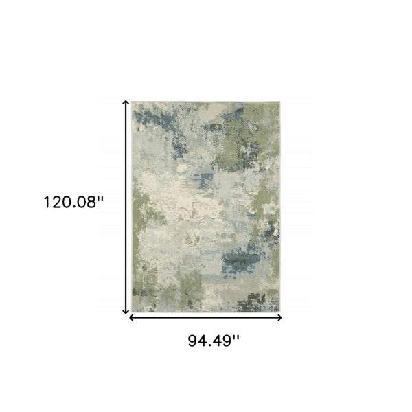 HomeRoots 5' Abstract Power Loom Area Rug in Blue, Green, Grey & Ivory – Stain Resistant for High-Traffic Areas 8' X 10' 508424