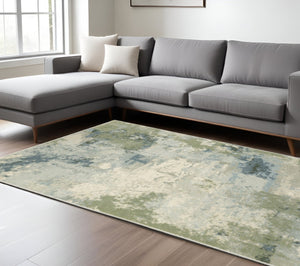 HomeRoots 5' Abstract Power Loom Area Rug in Blue, Green, Grey & Ivory – Stain Resistant for High-Traffic Areas 8' X 10' 508424