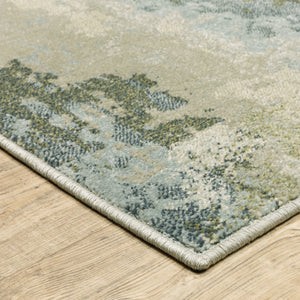 HomeRoots 5' Abstract Power Loom Area Rug in Blue, Green, Grey & Ivory – Stain Resistant for High-Traffic Areas 8' X 10' 508424