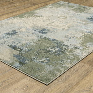 HomeRoots 5' Abstract Power Loom Area Rug in Blue, Green, Grey & Ivory – Stain Resistant for High-Traffic Areas 8' X 10' 508424