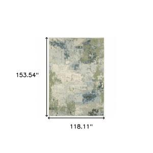 HomeRoots 5' Abstract Power Loom Area Rug in Blue, Green, Grey & Ivory – Stain Resistant for High-Traffic Areas 10' X 13' 508425