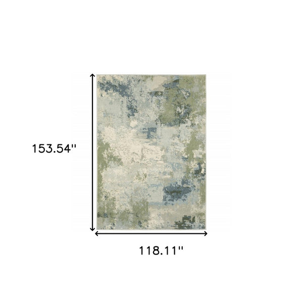 HomeRoots 5' Abstract Power Loom Area Rug in Blue, Green, Grey & Ivory – Stain Resistant for High-Traffic Areas 10' X 13' 508425