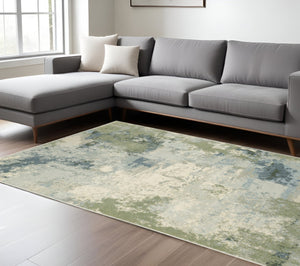 HomeRoots 5' Abstract Power Loom Area Rug in Blue, Green, Grey & Ivory – Stain Resistant for High-Traffic Areas 10' X 13' 508425
