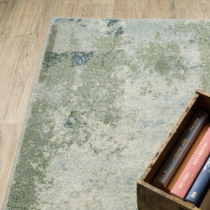 HomeRoots 5' Abstract Power Loom Area Rug in Blue, Green, Grey & Ivory – Stain Resistant for High-Traffic Areas 10' X 13' 508425