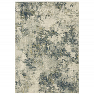 HomeRoots 5' Abstract Area Rug in Beige, Teal, Grey, and Gold - Stain Resistant, Durable, Modern Design for Homes 5' X 7' 508427