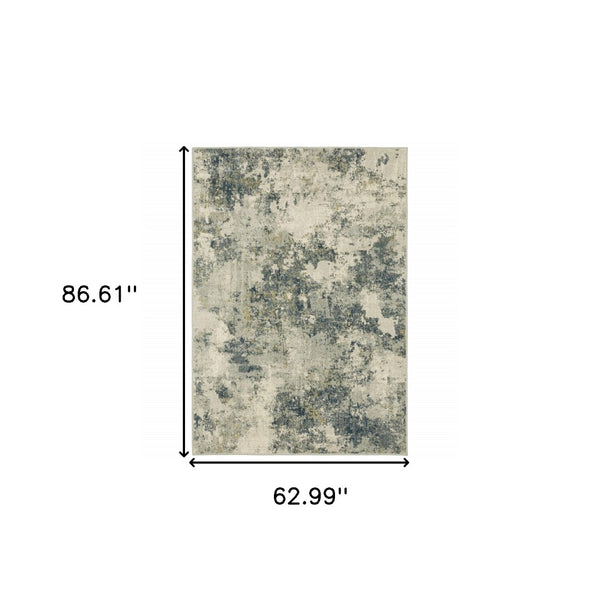 HomeRoots 5' Abstract Area Rug in Beige, Teal, Grey, and Gold - Stain Resistant, Durable, Modern Design for Homes 5' X 7' 508427
