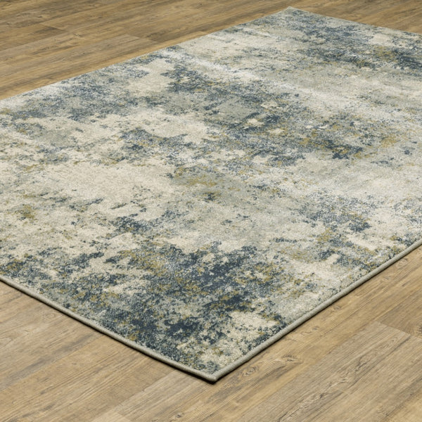HomeRoots 5' Abstract Area Rug in Beige, Teal, Grey, and Gold - Stain Resistant, Durable, Modern Design for Homes 5' X 7' 508427