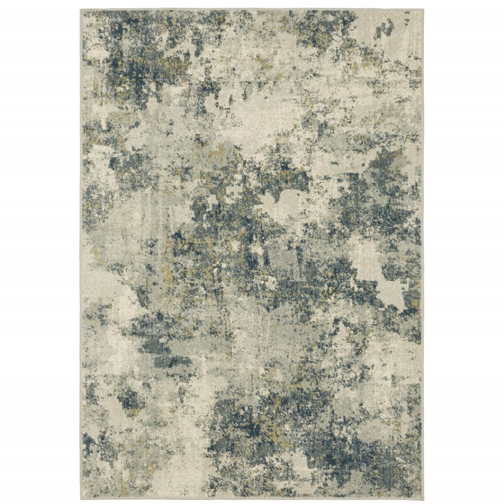 HomeRoots 5' Abstract Area Rug in Beige, Teal, Grey, and Gold - Stain Resistant, Durable, Modern Design for Homes 7' X 9' 508428