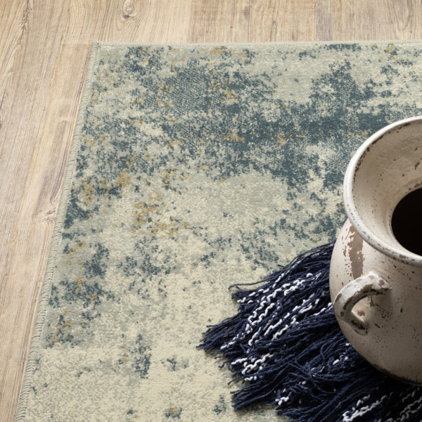 HomeRoots 5' Abstract Area Rug in Beige, Teal, Grey, and Gold - Stain Resistant, Durable, Modern Design for Homes 7' X 9' 508428