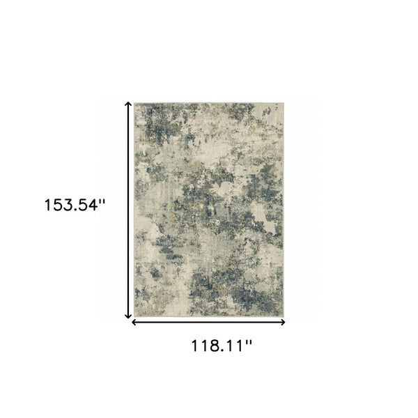 HomeRoots 5' Abstract Area Rug in Beige, Teal, Grey, and Gold - Stain Resistant, Durable, Modern Design for Homes 10' X 13' 508430