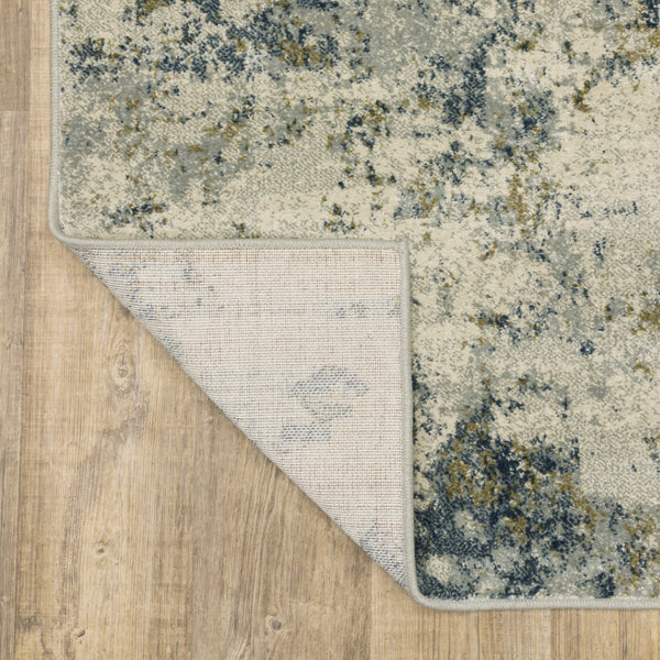 HomeRoots 5' Abstract Area Rug in Beige, Teal, Grey, and Gold - Stain Resistant, Durable, Modern Design for Homes 10' X 13' 508430