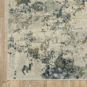 HomeRoots 5' Abstract Area Rug in Beige, Teal, Grey, and Gold - Stain Resistant, Durable, Modern Design for Homes 10' X 13' 508430