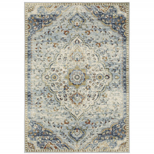 HomeRoots 5' Elegant Blue Beige Rust Gold Teal Oriental Area Rug - Stain Resistant, Durable & Timeless Style 5' X 7' 508432