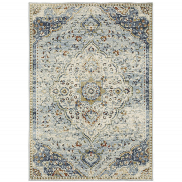 HomeRoots 5' Elegant Blue Beige Rust Gold Teal Oriental Area Rug - Stain Resistant, Durable & Timeless Style 10' X 13' 508435