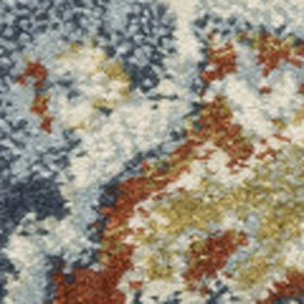 HomeRoots 5' Elegant Blue Beige Rust Gold Teal Oriental Area Rug - Stain Resistant, Durable & Timeless Style 10' X 13' 508435